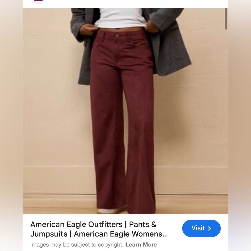 American Eagle faux Suede high rise Maroon Wide-Leg Pants